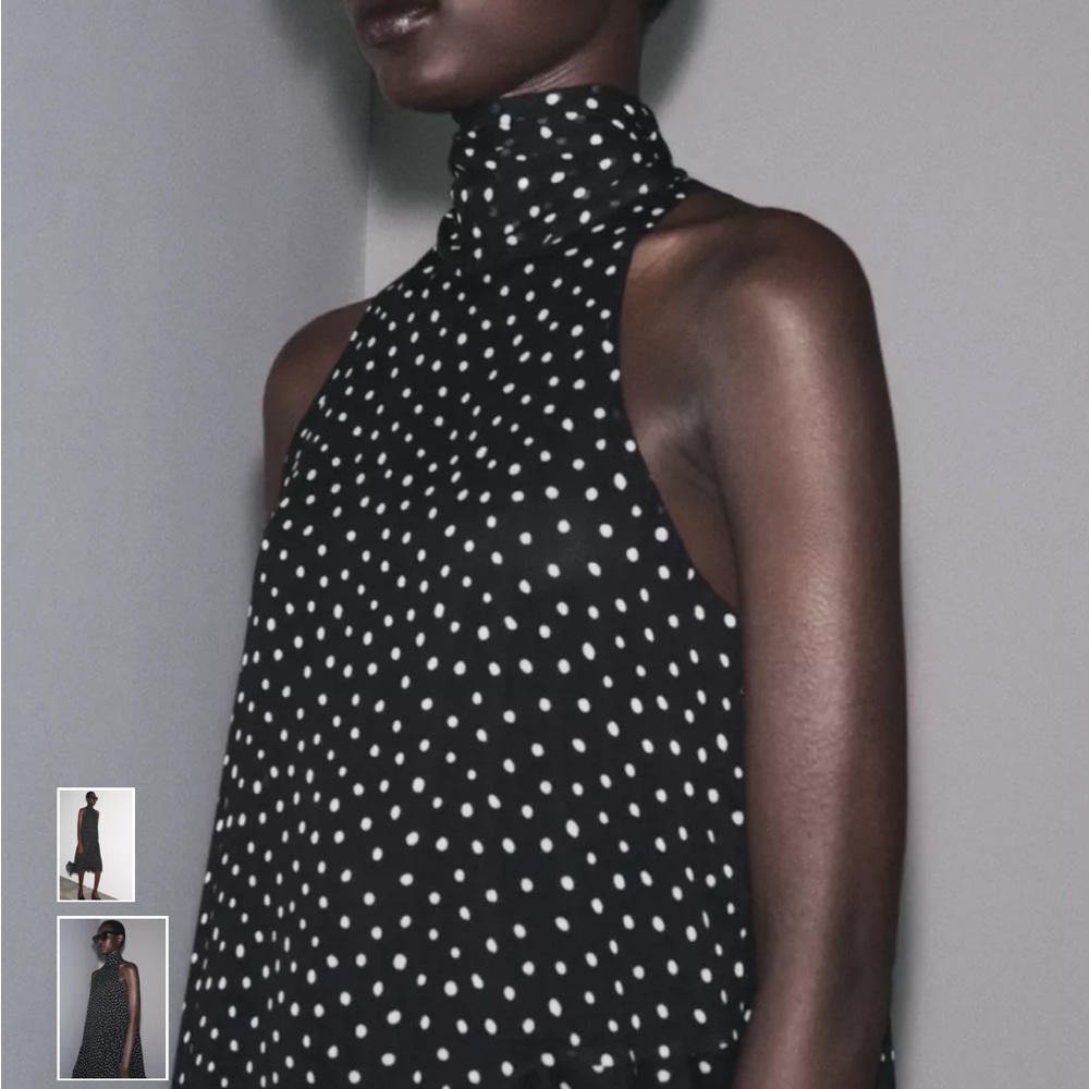 Zara Collection Black and White Polka Dot Midi Dress